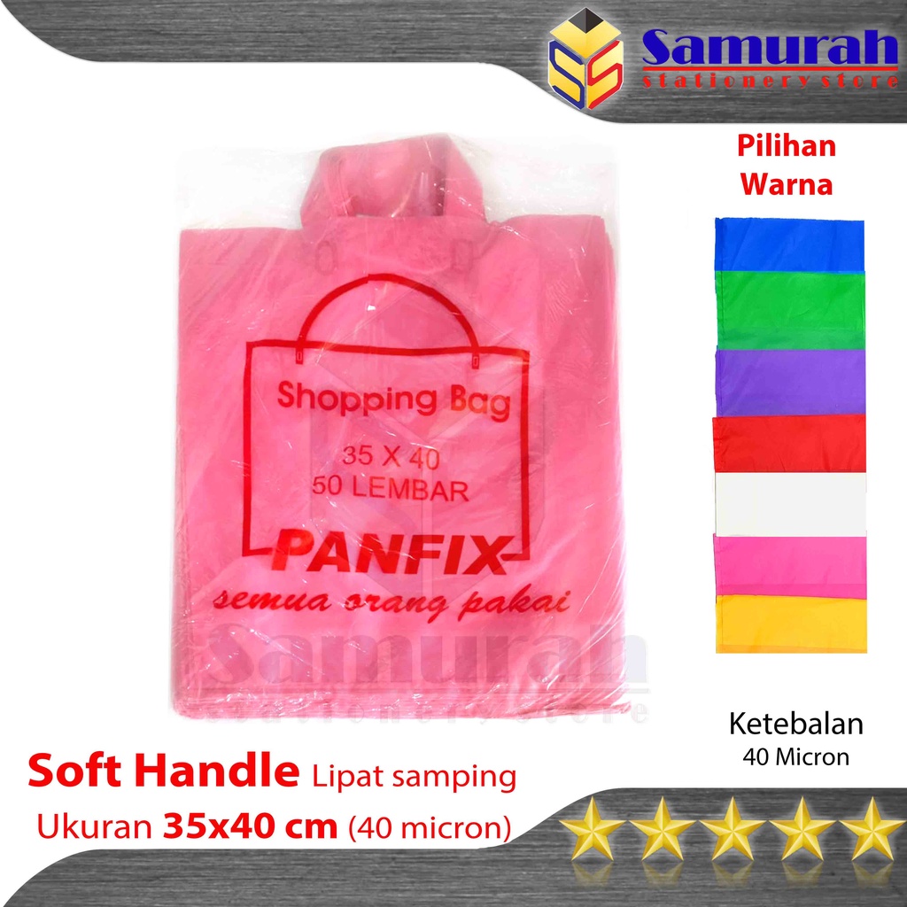 

Kantong Plastik Soft Handle 35 x 40 cm Warna Polos Tenteng / Shopping Bag uk. 35x40 Warna Biru - Merah - Kuning - Hijau - Ungu - Pink - Putih