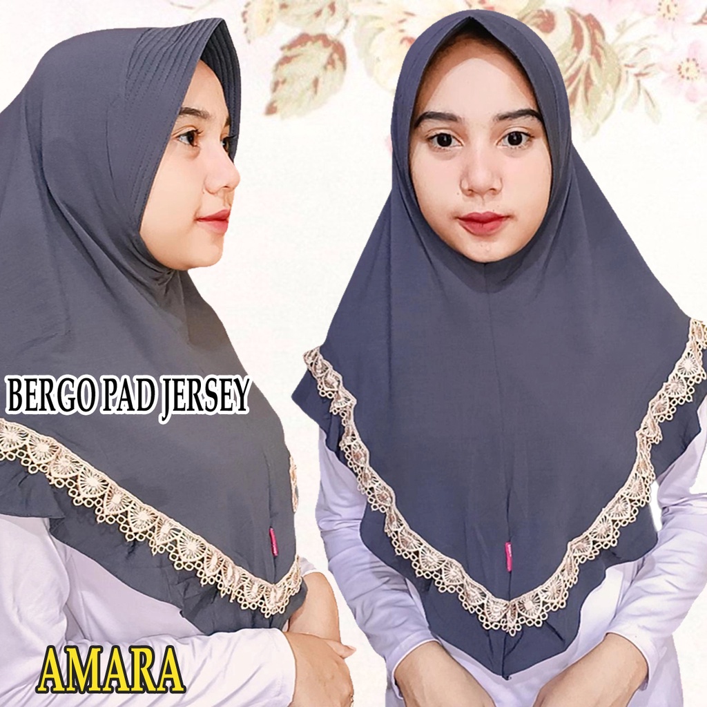 Bergo Jersey Jilbab Instan Model Amara renda import bahan jersey premium