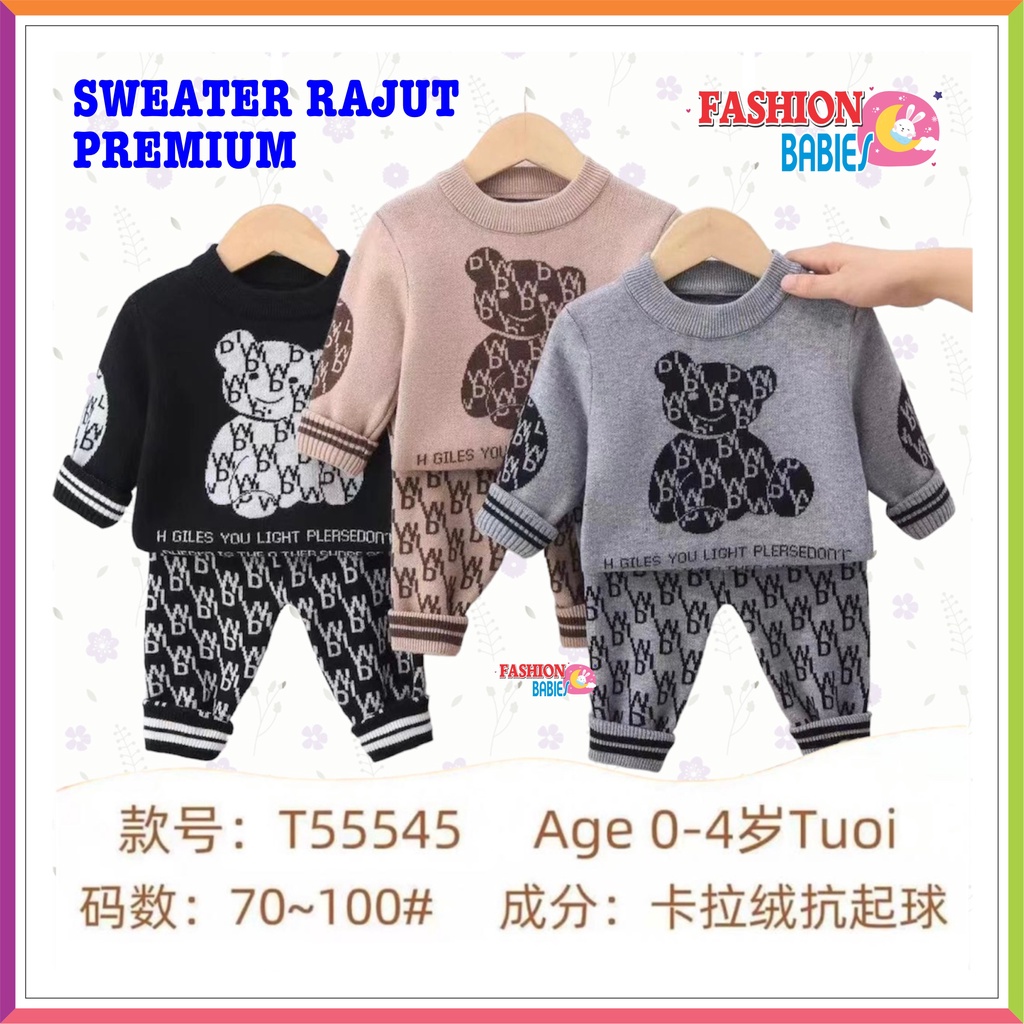 ❤ FashionBabies ❤  SETELAN SWEATER RAJUT ANAK UNISEX IMPORT MOTIF BEAR