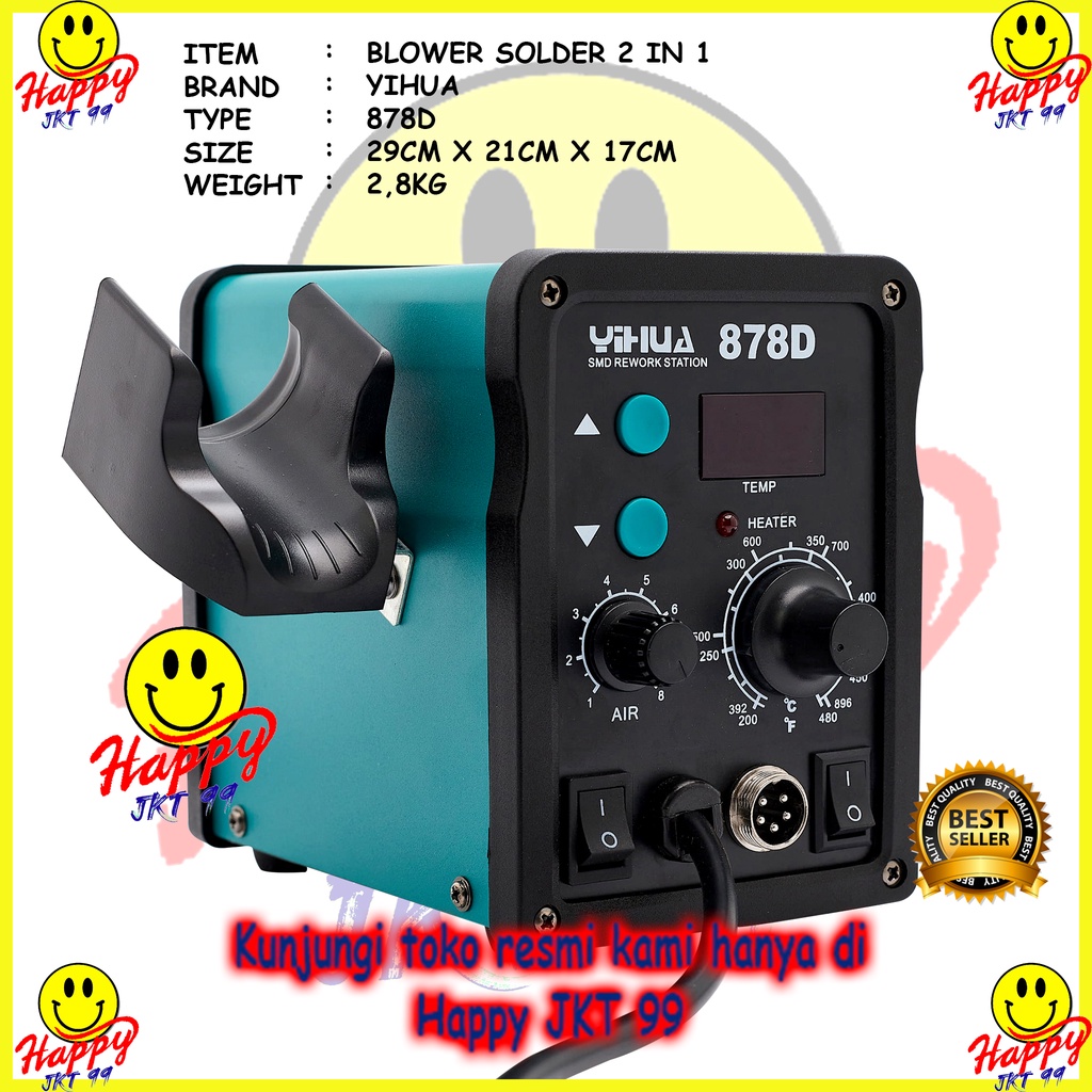 [ HAPPY JKT 99 ] YIHUA 878D 2 IN 1 BLOWER UAP + SOLDER STATION ORIGINAL