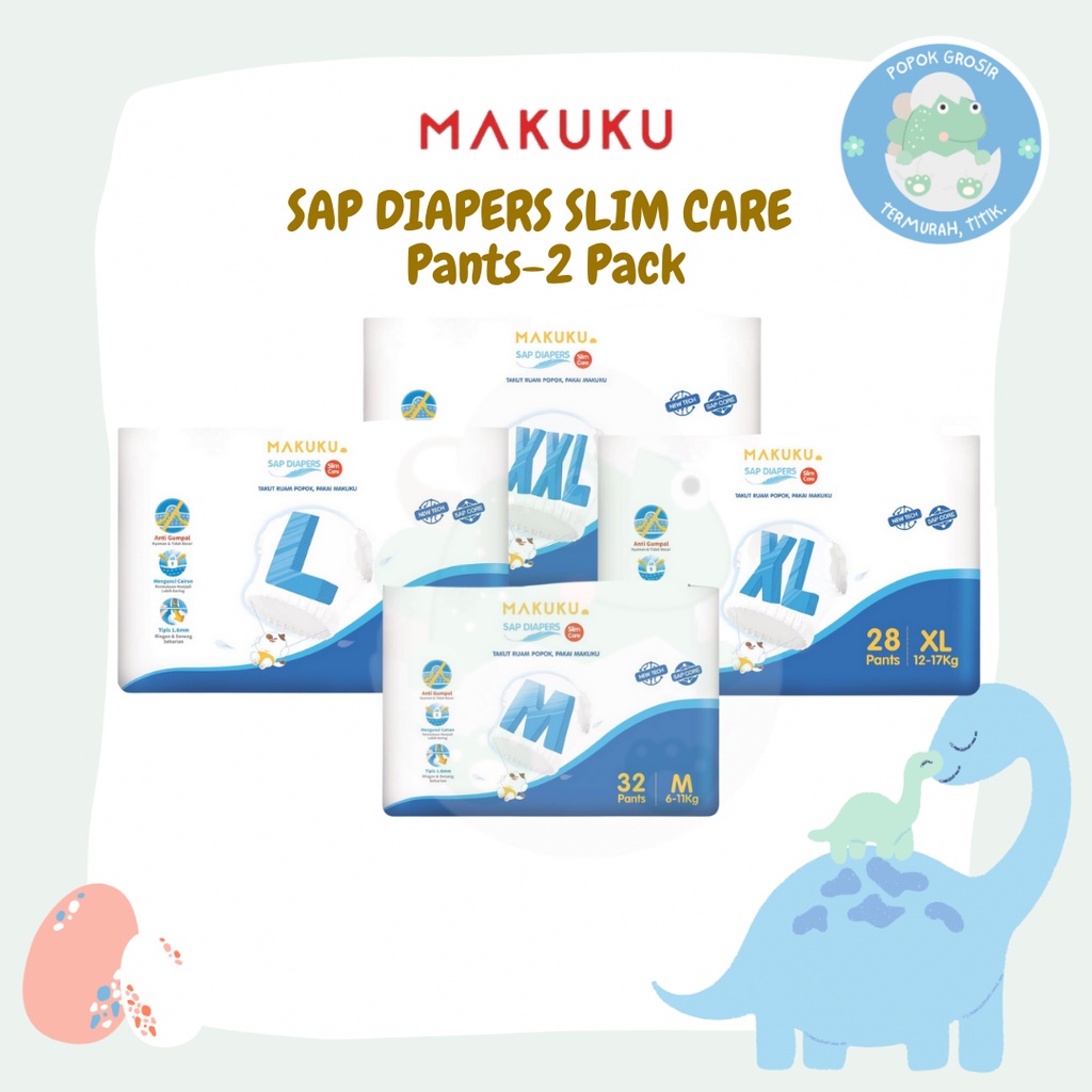 (ISI 2 ) MAKUKU SAP Diapers SLIM CARE TWINPACK Pants