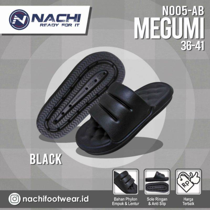 Sandal Slop Wanita Korea Nachi Sandal Karet Eva Model Polos Bantal Full Hitam