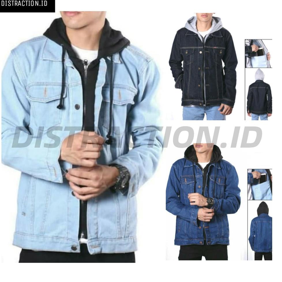 マ Jaket Jeans Sleting+kupluk/ jaket levis ariel / JAKET PAKAIAN PRIA/OUTERWEAR PRODUK KEREN 78C