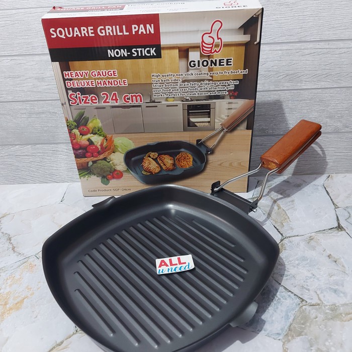 grill pan  Square Grill Pan 24 Cm Wajan Teflon BBQ Bakaran Sate Roti Bakar(S1G9) pemanggang sosis mu