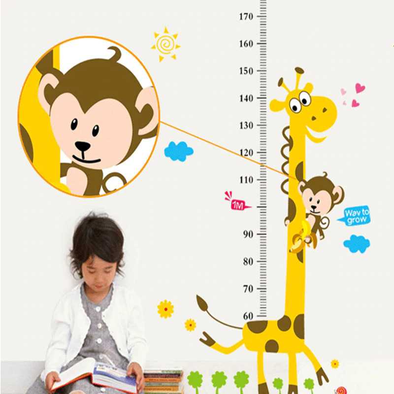 (BISA COD) FTIHSHP NieNie Sticker Wallpaper Dinding Cartoon Giraffe Ruler 50x70cm - CZ64