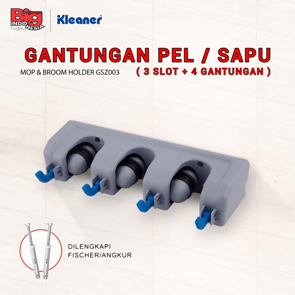 Gantungan Sapu Pel 3 Slots 4 Hooks Gantungan Serbaguna Mop Broom Holder Kleaner GSZ003