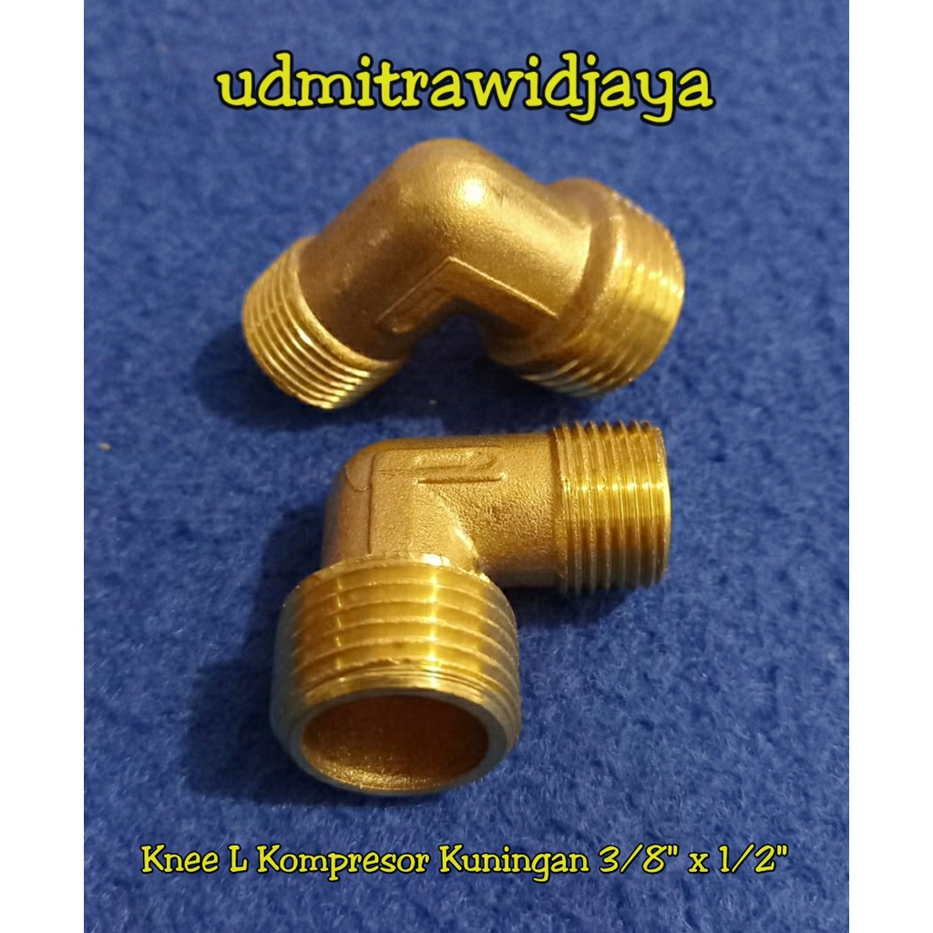 FITTING KNEE DRAT LUAR 3/8" 1/2" COMPRESSOR KUNINGAN SPAREPART ELBOW 16MM X 19MM KOMPRESOR  Knee Kuningan Dobel Drat Luar Sambungan Siku Pipa Kompresor 3/8 x 1/2inch Portable 3/4HP Fitting