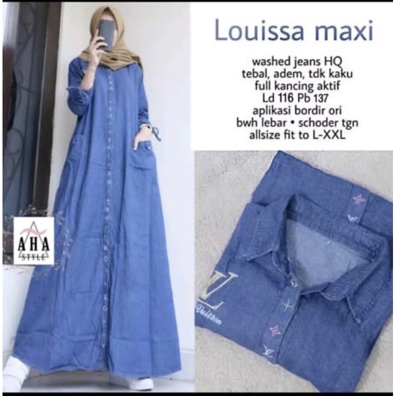 LOUISSA MAXI DRESS / MAXI DRESS WANITA Bahan Jeans wash tebal