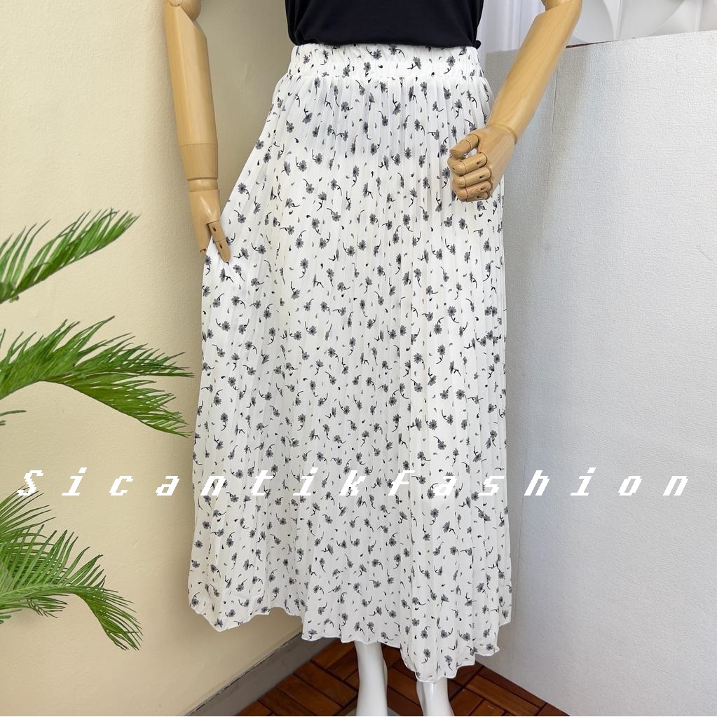 Rok Plisket Motif Bunga Melati Bahan Hyget Premium Panjang 90cm