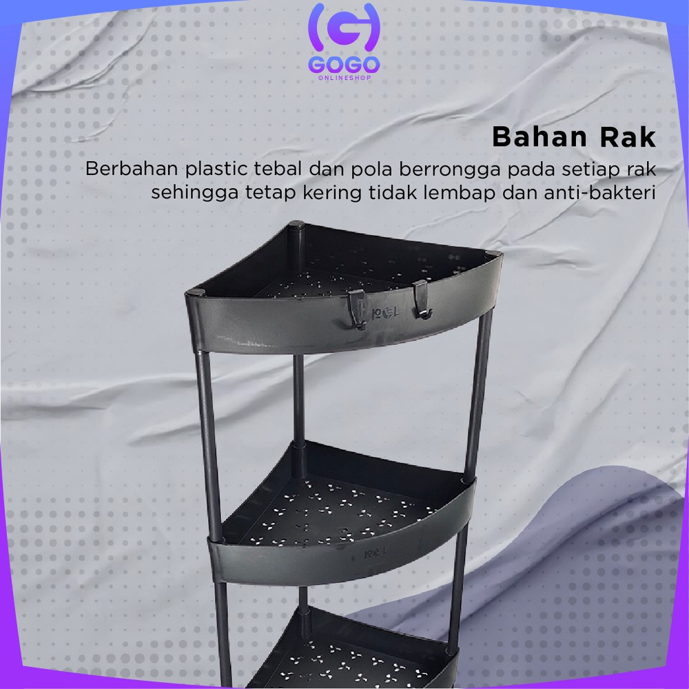 GOGO-C824 Rak Dapur Triangle 4 Tingkat Rak Trolley Susun Penyimpanan Serbaguna Dengan Roda / Rak Kamar Mandi Sudut Anti Air