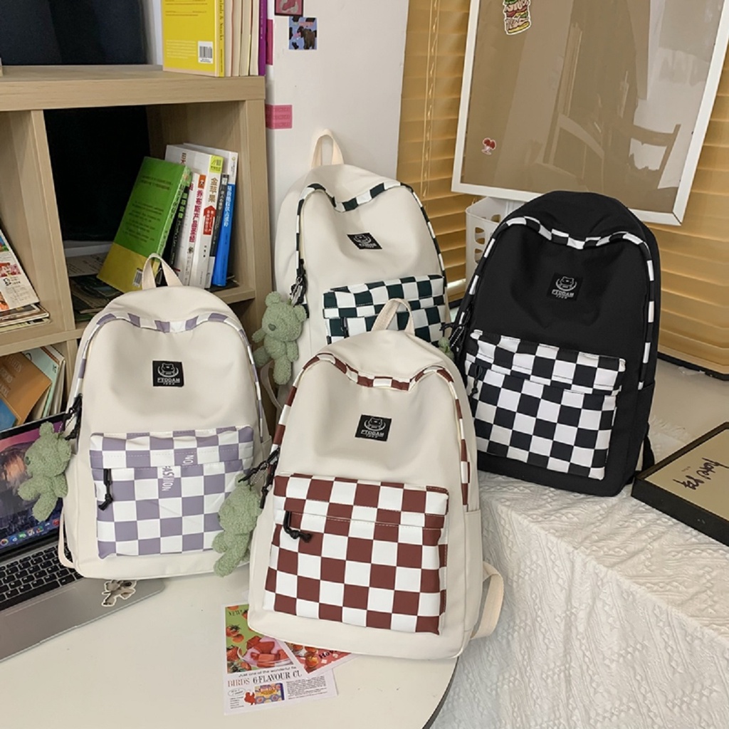 Tas Ransel Catur - Tas Ransel Motif Kotak Bahan Kanvas