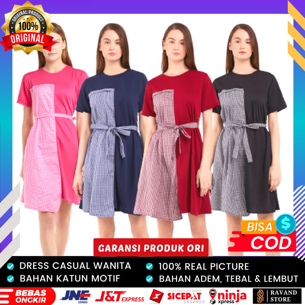 Baju Dress Dres Gaun Wanita Casual Midi Dress Lengan Pendek Kasual Korea Kekinian Baju Atasan Dress 