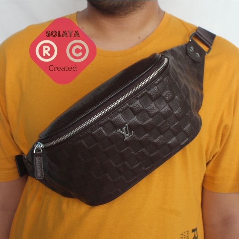 tas kulit pria slempang / waistbag pria kulit import