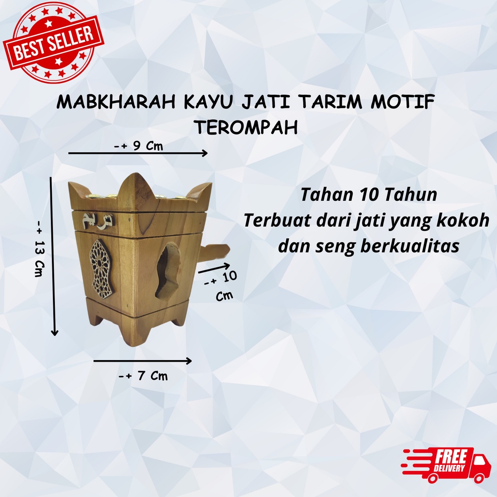 Tempat Bukhur Kayu jati Tareem Mtoif Terompah untuk Dupa Kerucut / kemenyan / gahru