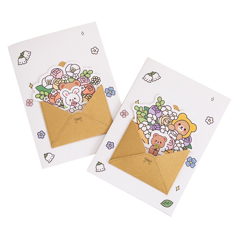 PAOPAO Greeting Kartu Card Ucapan Flower Banquet Rabbit Bear Import