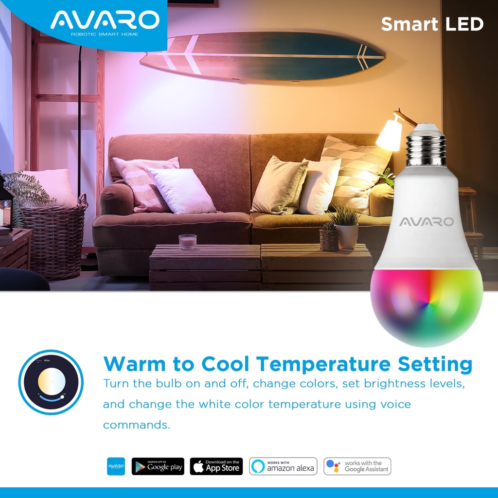 [GRATIS ONGKIR] EXCLUSIVE AVARO Lampu Smart LED 12W WIFI Smart Bulb (RGB+WW)