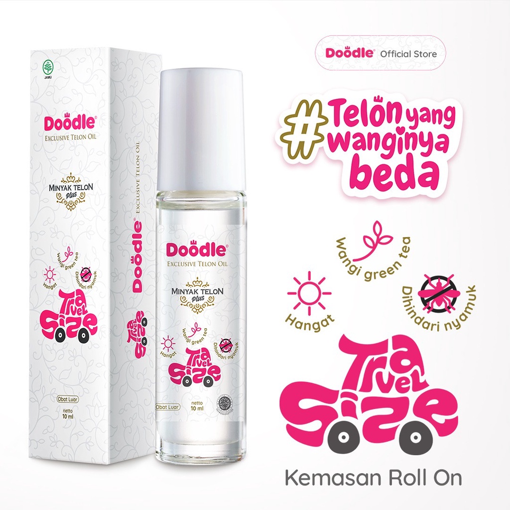 DOODLE TELON OIL GREEN TEA 10ML - TRAVEL SIZE ROLL ON  Doodle Minyak Telon Wangi Green Tea Anti Nyamuk Untuk Bayi dan Anak - 10 mL Roll On Travel Size