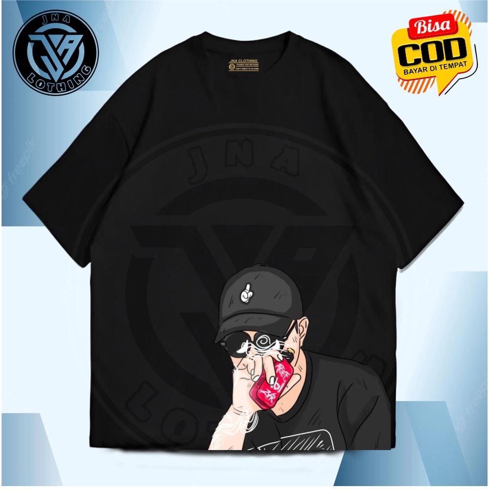 Kaos T-SHIRT OVERSIZE Unisex Hitam Premium Distro Edisi Pria Topi Baju Cotton Combed 24s Brand JNA