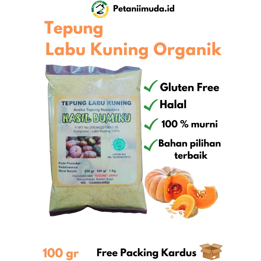 Tepung Labu Kuning Organik kemasan 50 gram/Tepung Labu Kuning Organik kemasan 100 gram/Tepung MPASI 