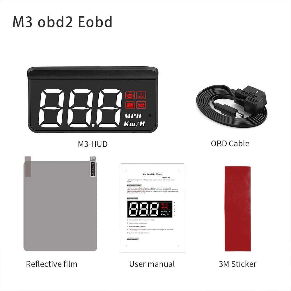 Display HUD Mobil OBD2 Speedometer Head-Up Digital Projector - M3 - Black