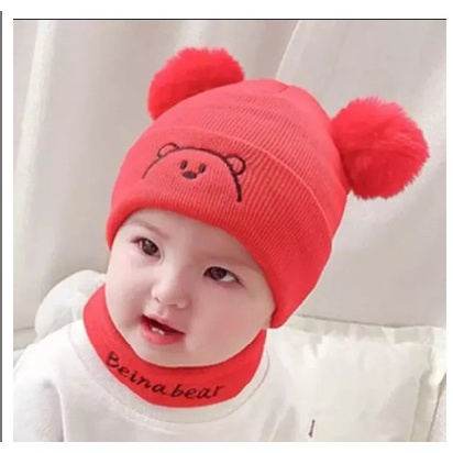 TOPI KUPLUK ANAK POM POM BEAR / TOPI BAYI RAJUT POM POM / TOPI ANAK PEREMPUAN DAN LAKI NC