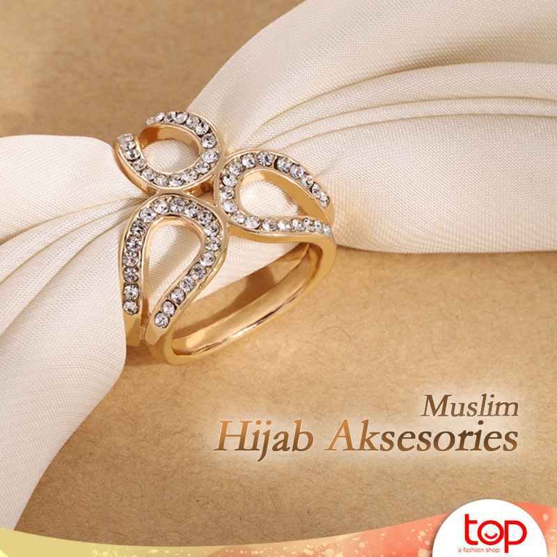 Ring Hijab Bros Cincin Jilbab Mutiara Aksesoris Kerudung Syal Fashion Wanita Emas