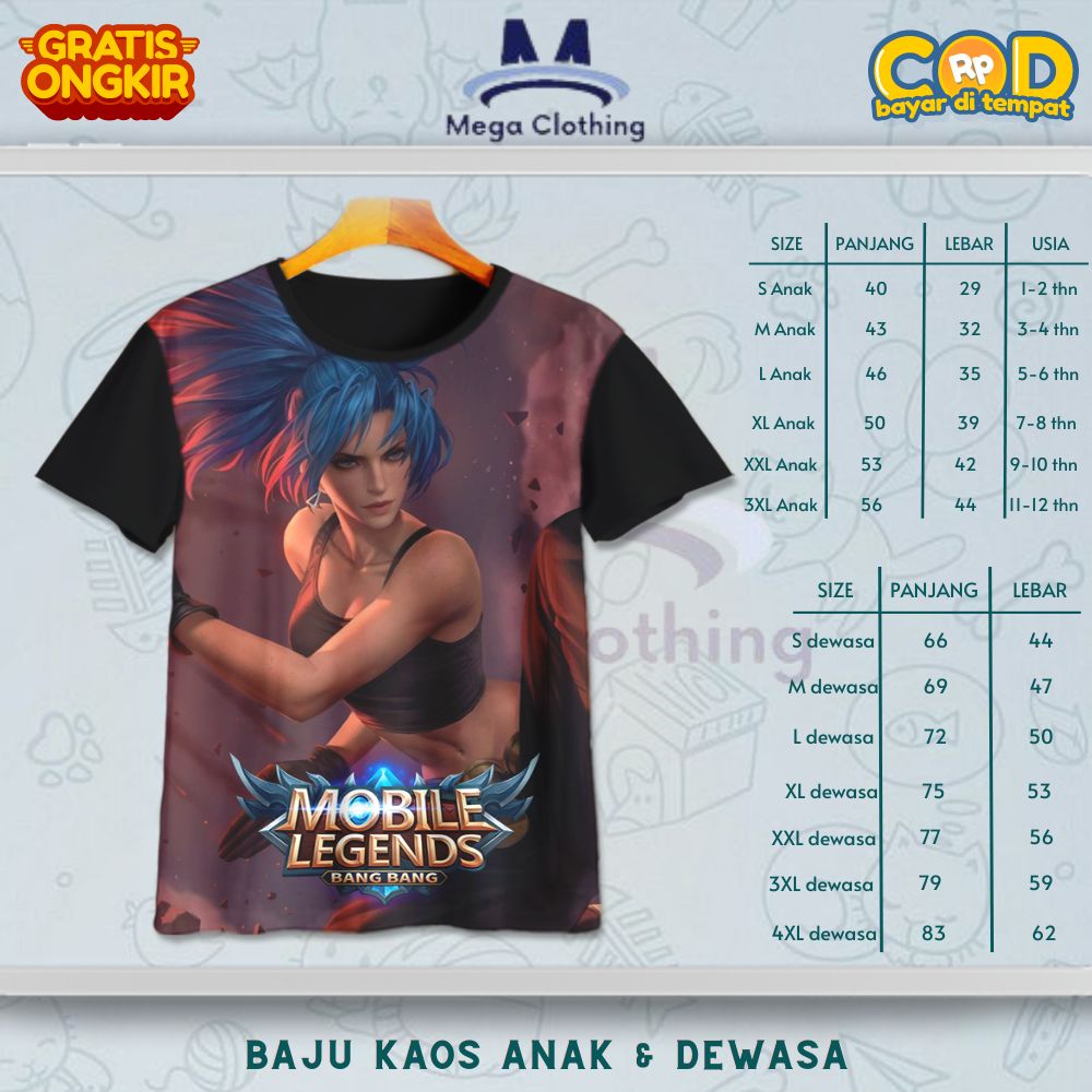 Kaos ML Mobile Legend Anak & Dewasa - Baju Couple Anak & Dewasa Assassin Karakter Karina Unisex Size