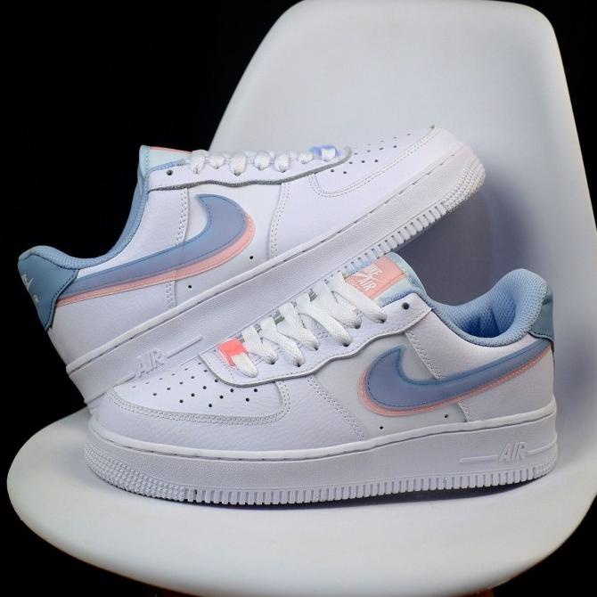 Nike Air Force 1 Original Women White Double Swoosh Light Blue