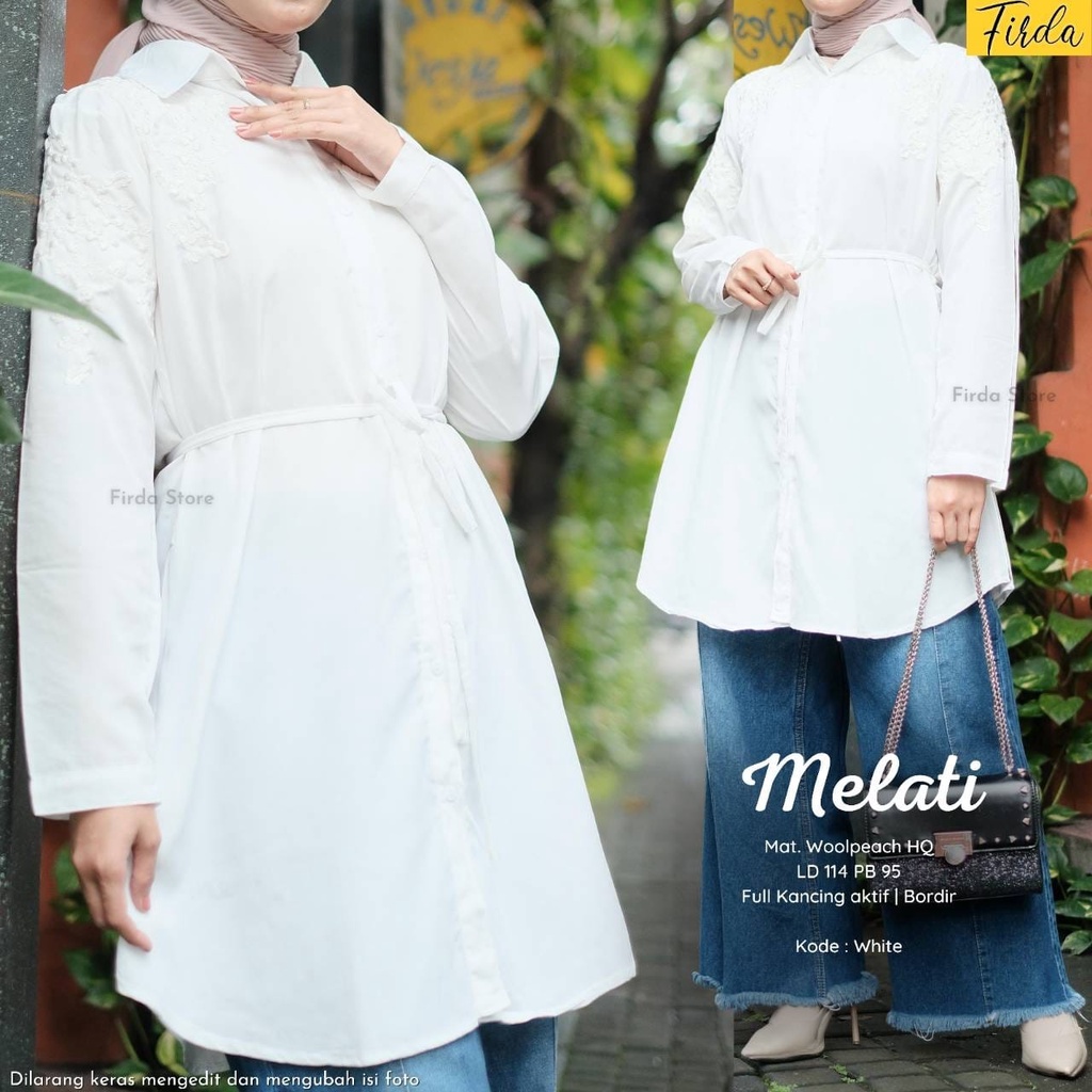 Melati Tunik Firda Atasan Wanita Lengan Panjang Warna Putih Jumbo Bigsize LD 114 XXL Bahan Wollpeach