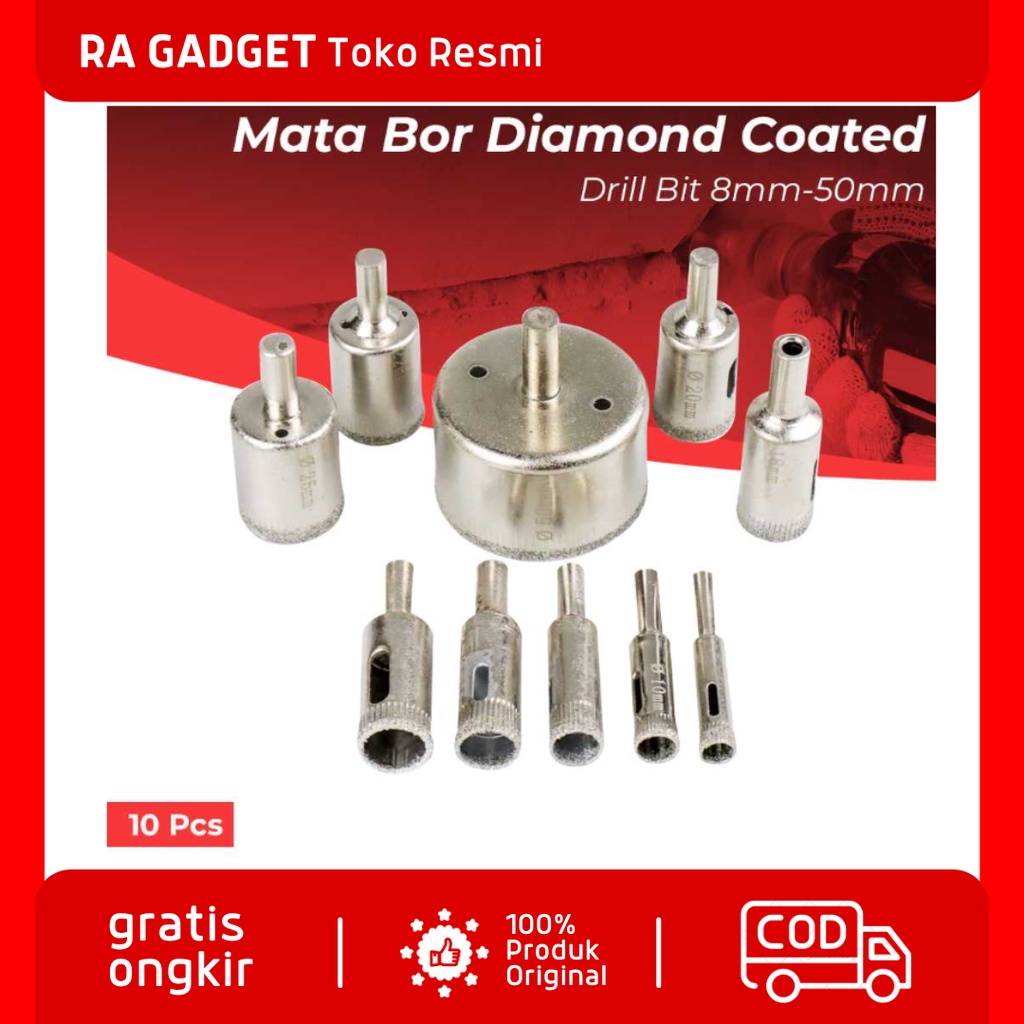 Mata Bor Diamond Coated Hole Drill Bit 8mm-50mm 10PCS / Mata Bor Pembolong Pelubang Keramik Kramik G