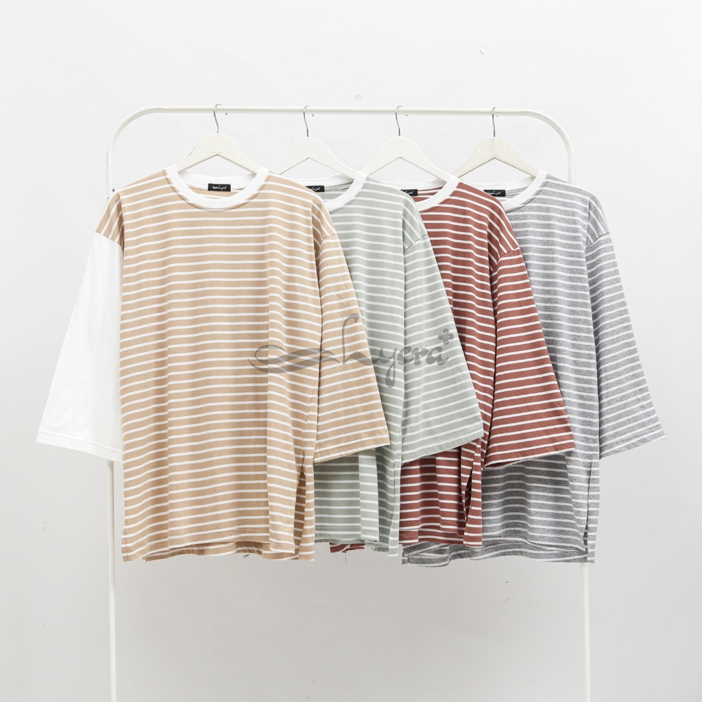 [CYC | COD] REAPICT | Kaos Basic Oversize Stripe Pastel | Cotton Combed | Atasan Trend Wanita Murah Best Seller