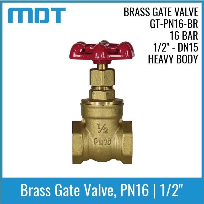 MDT | GT-PN16-BR | Gate Valve, Brass, Threaded, 1/2"