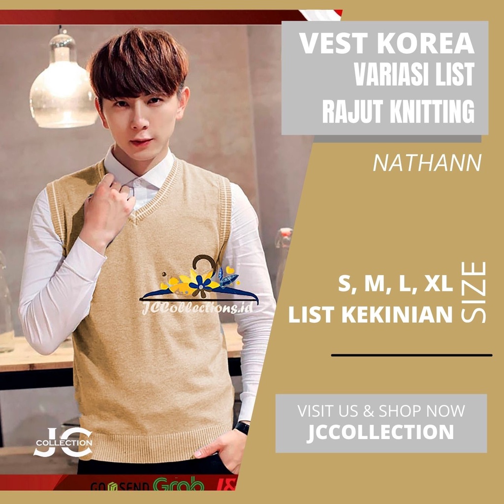 Rompi Pria Rajut Knit Vest Vneck Variasi List Nathan - JCCollections