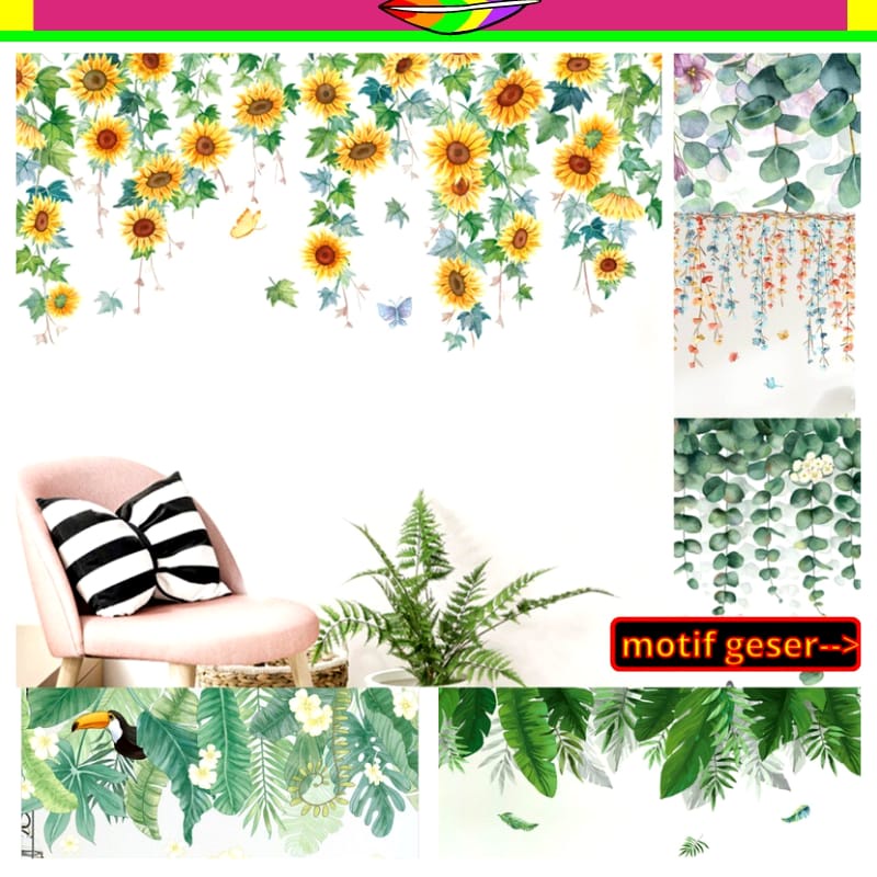 WALL STIKER SETIKER STICKER DINDING SALUR SULUR DAUN BUNGA MATAHARI KUNING POHON JUNTAI WALLPAPER WA