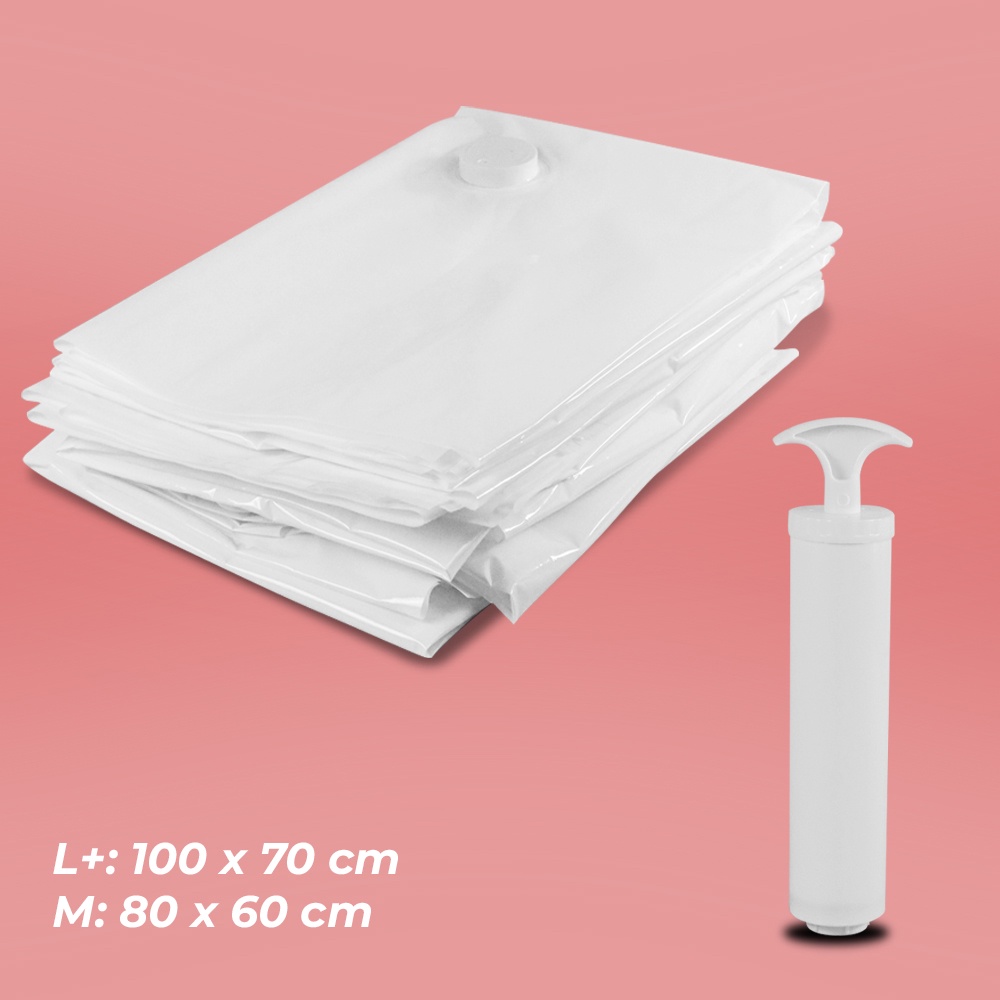 WHISM Kantong Plastik Pakaian Vacuum Bag 8 PCS with Hand Pump - WH021 - White - 7CHA1XWH