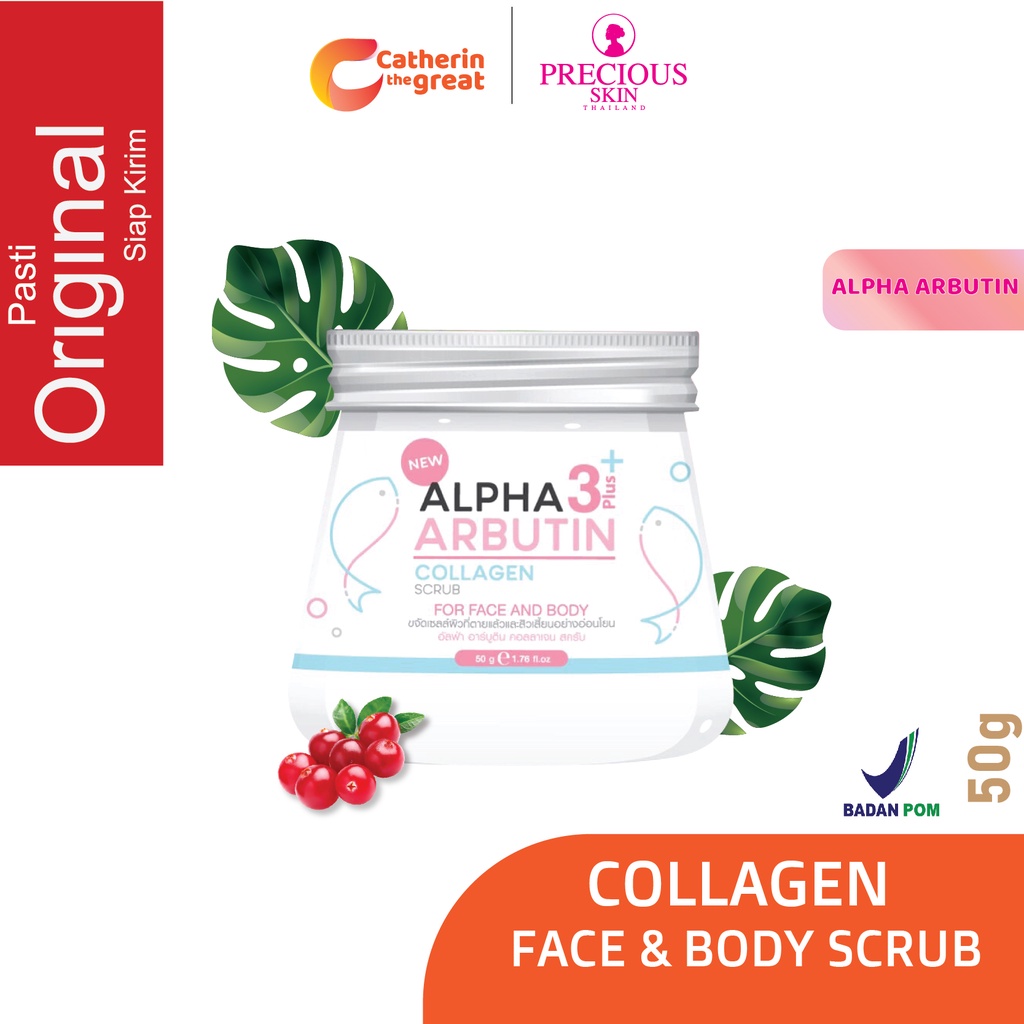 Precious Skin Thailand Alpha Arbutin 3 Plus Collagen Body & Face Scrub / Lulur Pemutih / Lulur Wajah
