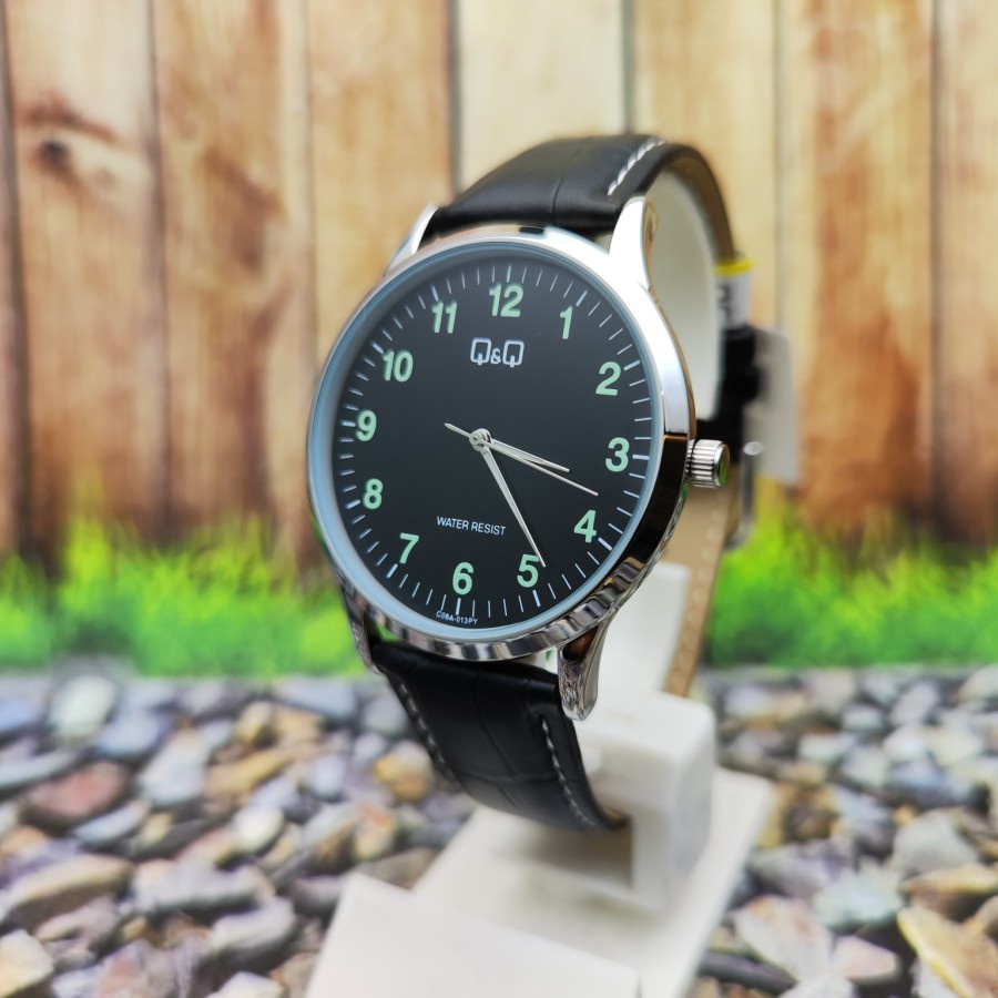 Jam Tangan Pria Casual Stylist Kulit Leather Analog Original Q&amp;Q QnQ QQ C08A Series