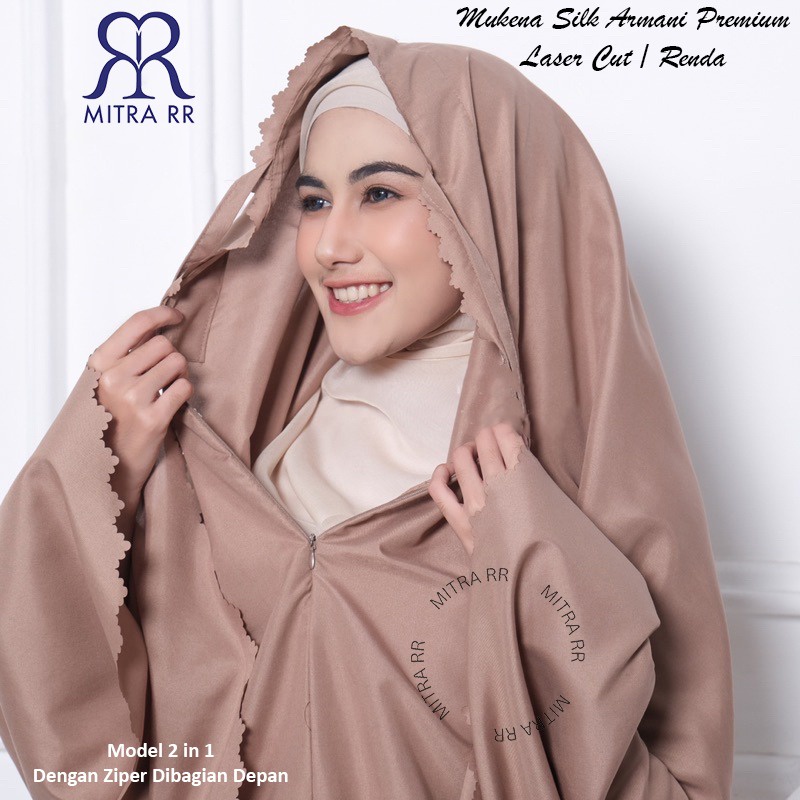 Mukena Armani Silk Silky Premium Renda / Laser Cut | Mukena Dewasa Travelling Jumbo 2in1 Terlaris | Mukena Zahara