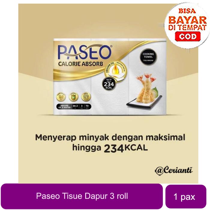 [TISU DAPUR | NYERAP MINYAK] Paseo Elegant Kitchen Towel 3 Roll | Tissue Dapur Serba Guna | Nyerap Kalori Minyak | Ngelap Tangan | PIRING_Cerianti