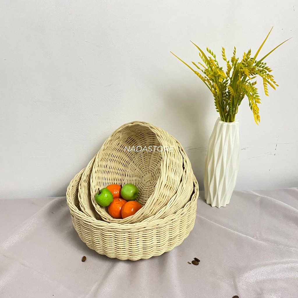 KERANJANG HAMPERS BULAT ROTAN / KERANJANG BUAH SERBAGUNA / HAMPERS SESERAHAN RATTAN