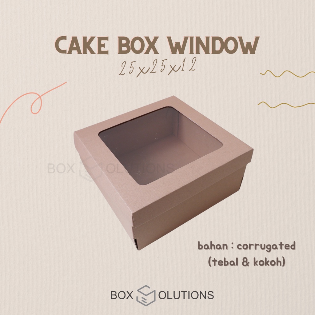 

cake box window 25 x 25 x 12 cm / box kue tart mika corrugated 25x25x12 cm (TEBAL) e-flute