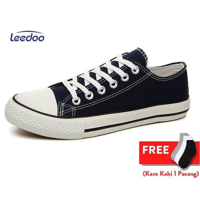 Leedoo Sepatu Sneakers Kasual Pria sepatu Sekolah Hitam Putih MC303 - Hitam, 42
