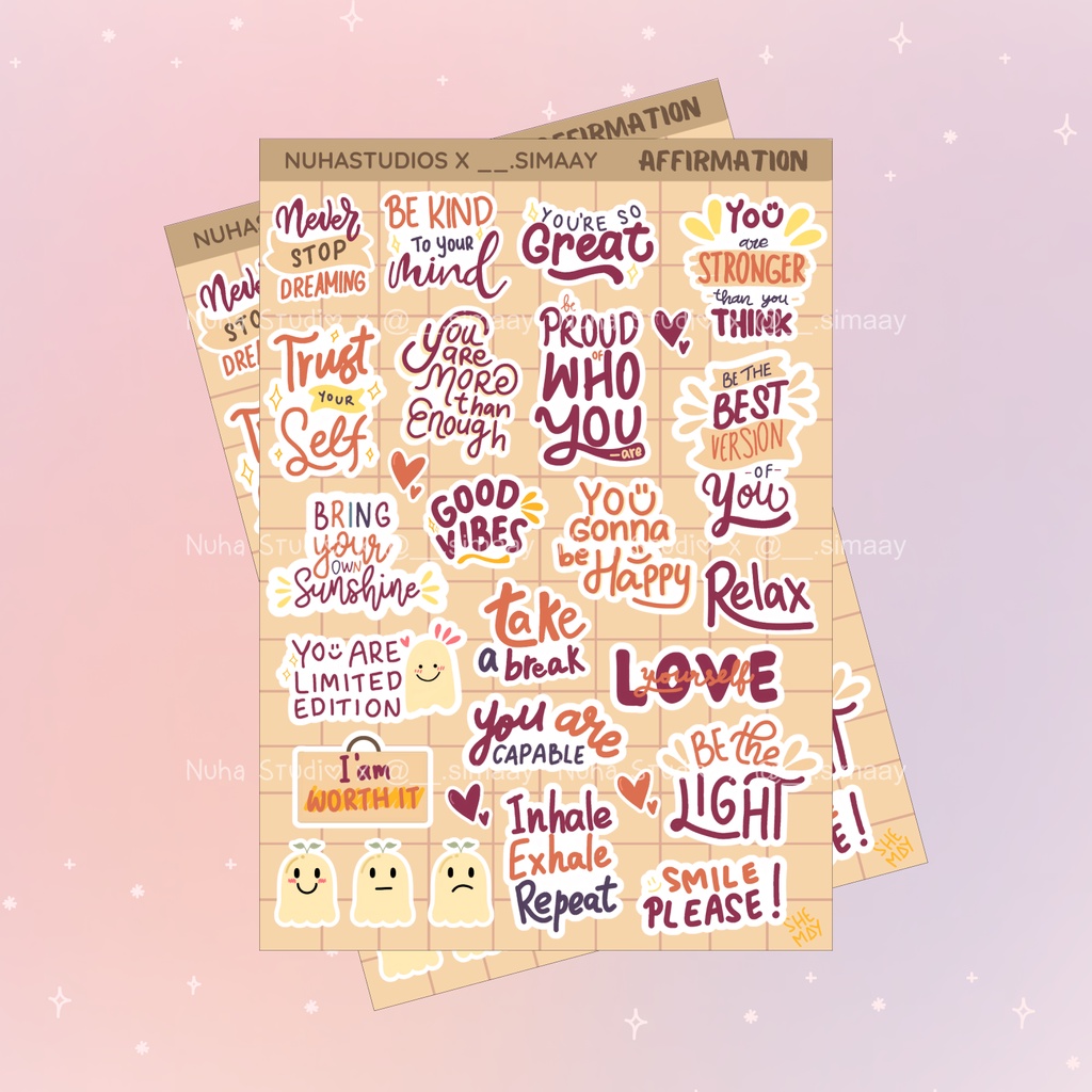

Sticker by __.simaay | Affirmation Words Kata Afrimasi Mimpi Strong Proud Enough The best Senyum | Aesthetic Sticker Estetik Stiker HP Laptop Botol Cute Waterproof Scrapbook Diary Journal Bujo Anti Air