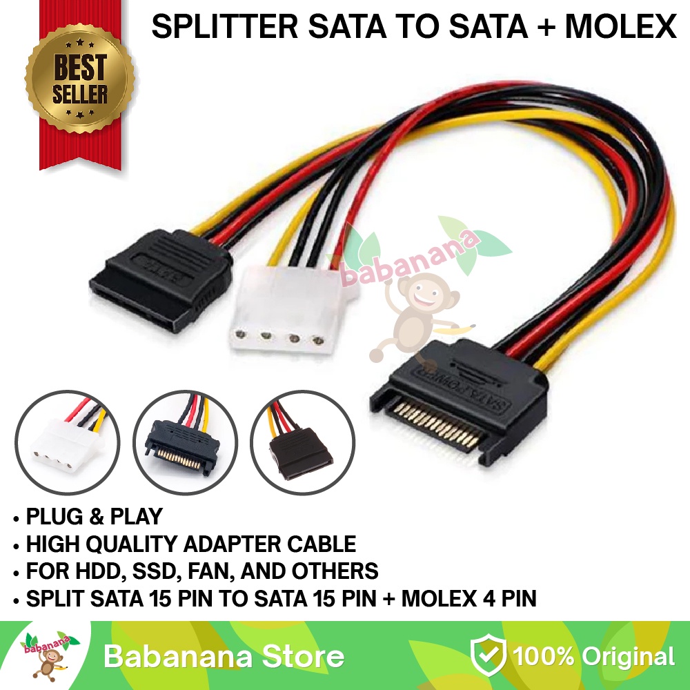 Kabel Power Extension Converter Sata Male to Molex + Sata Female