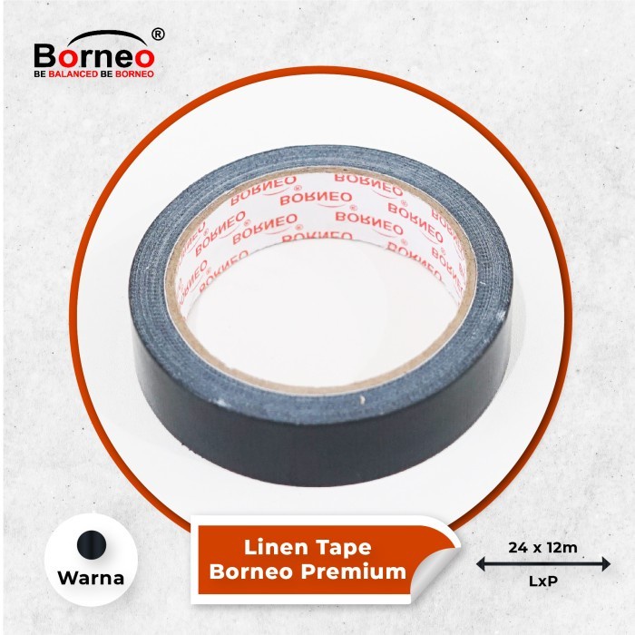 Lakban Linen Premium Borneo Warna Hitam 24mmx12m - Satuan