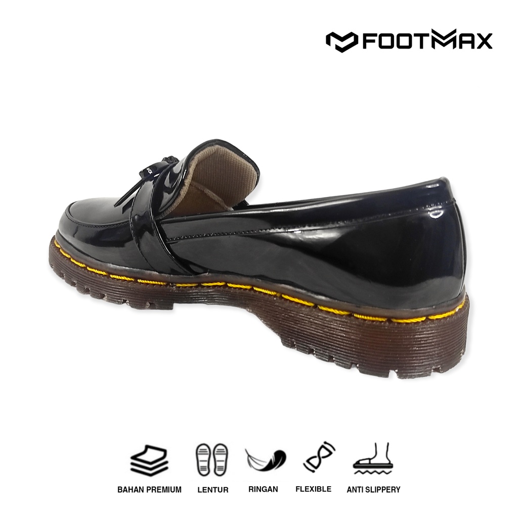 Sepatu Docmart Wanita Hitam Kilap Sepatu Wanita Loafer Slip On Sepatu Kerja Wanita Casual Formal Termurah