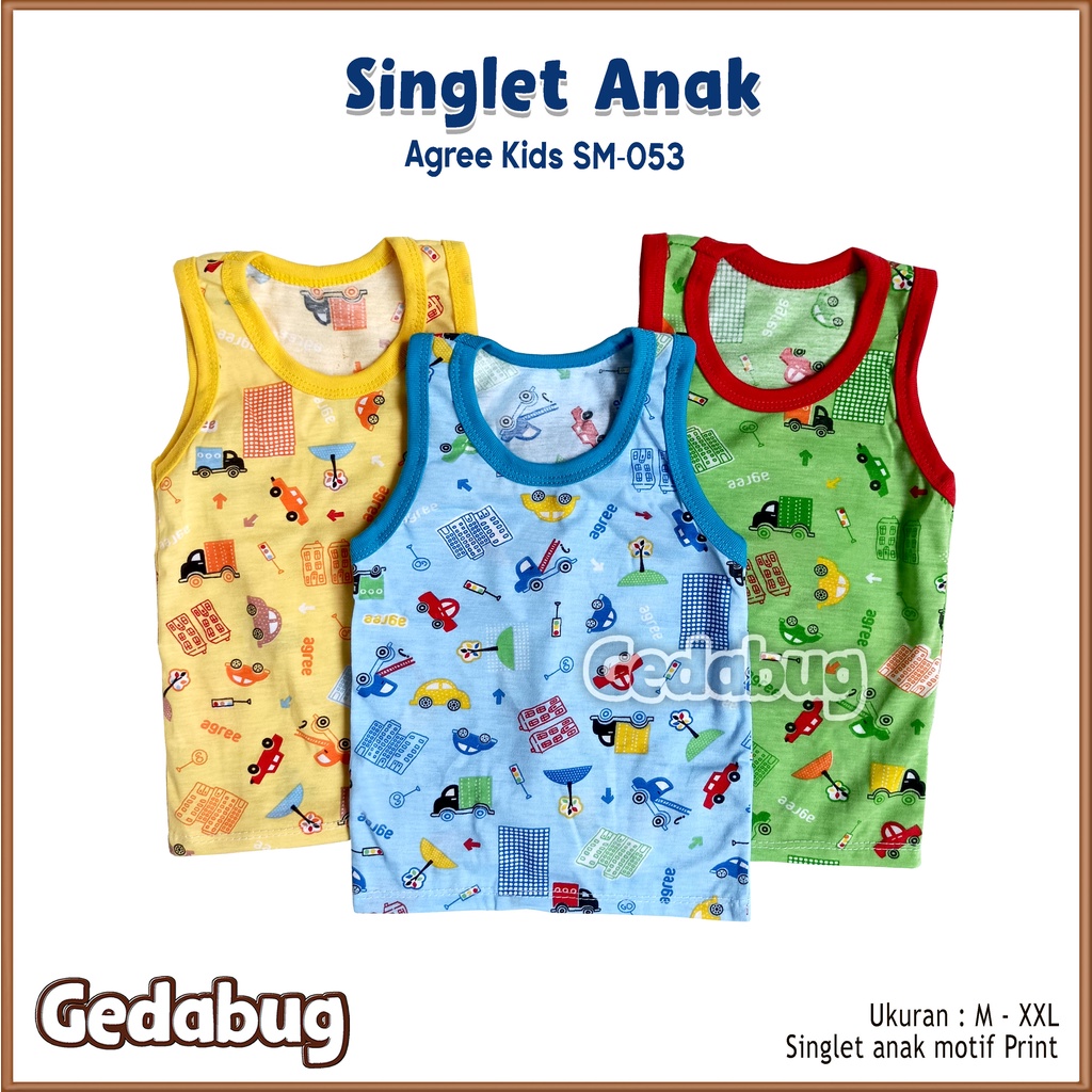 3 Pcs - Singlet Agree Kids SM-053 Metropolitan | Singlet Anak Motif Lucu dan Berkualitas | Gedabug