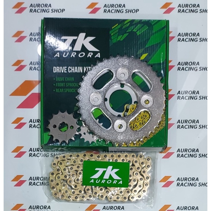 Tk Aurora Gear Set Honda New Supra X 125 Fi & Rantai 428H Gold #Original