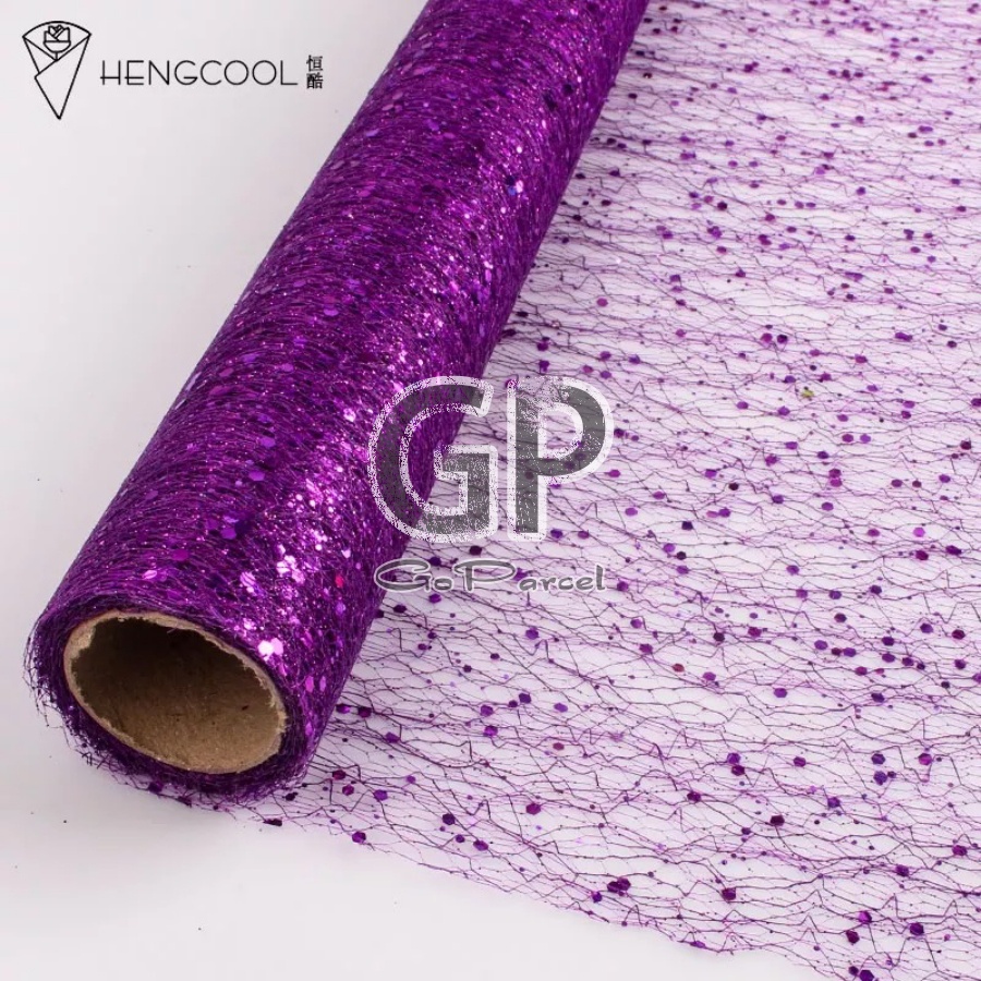 ( Yard 80 CM ) POLINET GAUZE KOREAN MESH GLITTER - FLOWER WRAPPING KERTAS BUNGA /