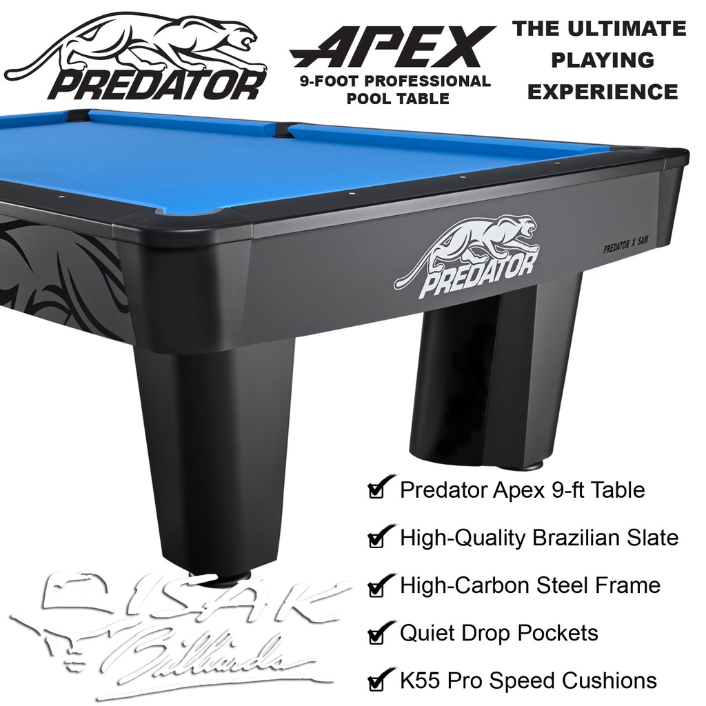 Predator Apex Pro 9-Foot 3-PC Slate Pool Table - Meja Billiard Biliar Asli